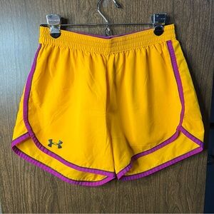 Under armour running shorts gold yellow and purple size medium